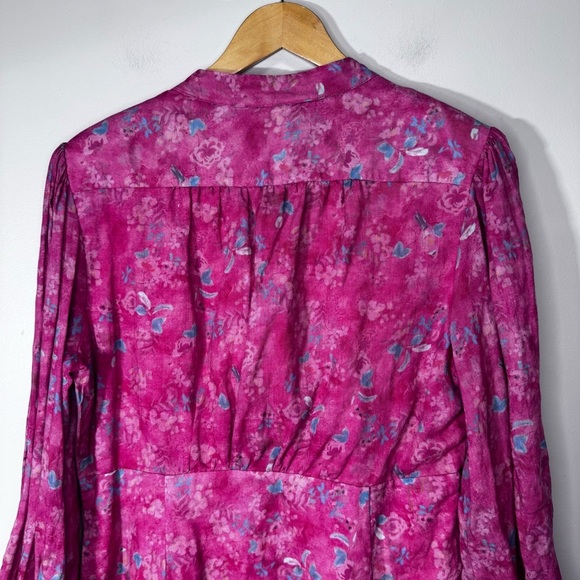 Bardot Nessa Floral-Print Pink Balloon-Sleeve Shirtdress Size 12 - Picture 8 of 16